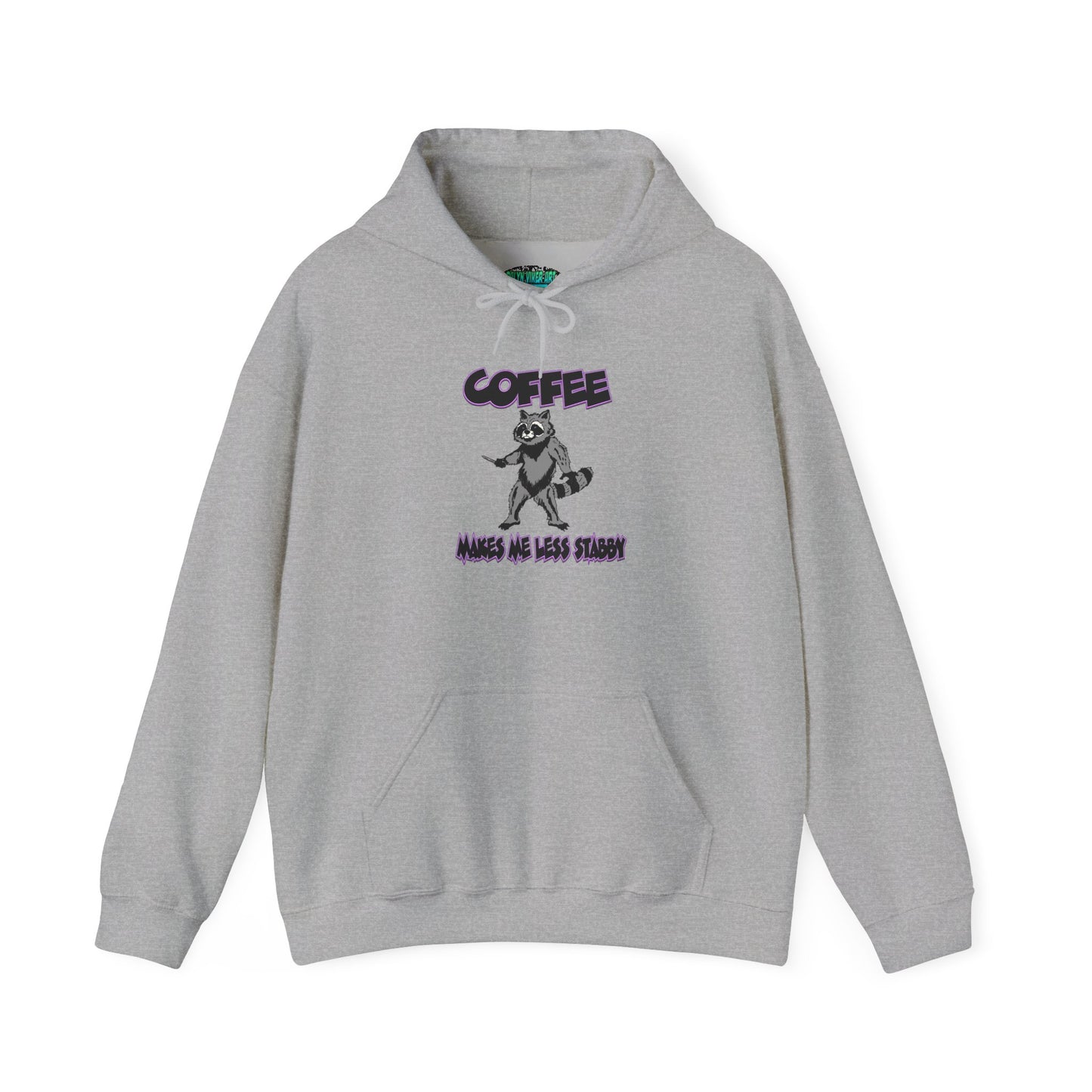 Coffee Makes Me Less Stabby Themed Unisex Hoodie with Fun Raccoon Design, Perfect for Coffee Lovers, Gift for Birthdays, Chill Days, Cozy Sweater