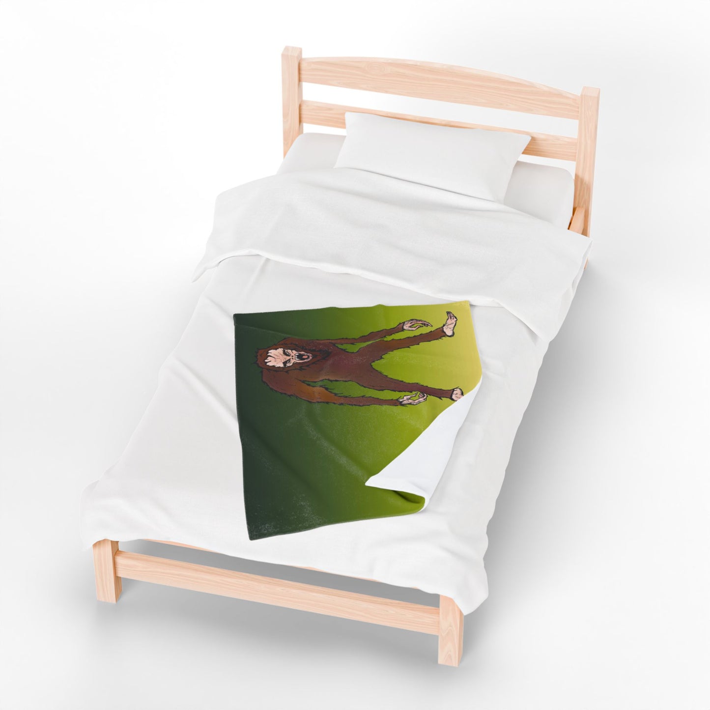 Bigfoot Encounter - Sasquatch Gradient Velveteen Plush Blanket — Soft Green Bigfoot Throw