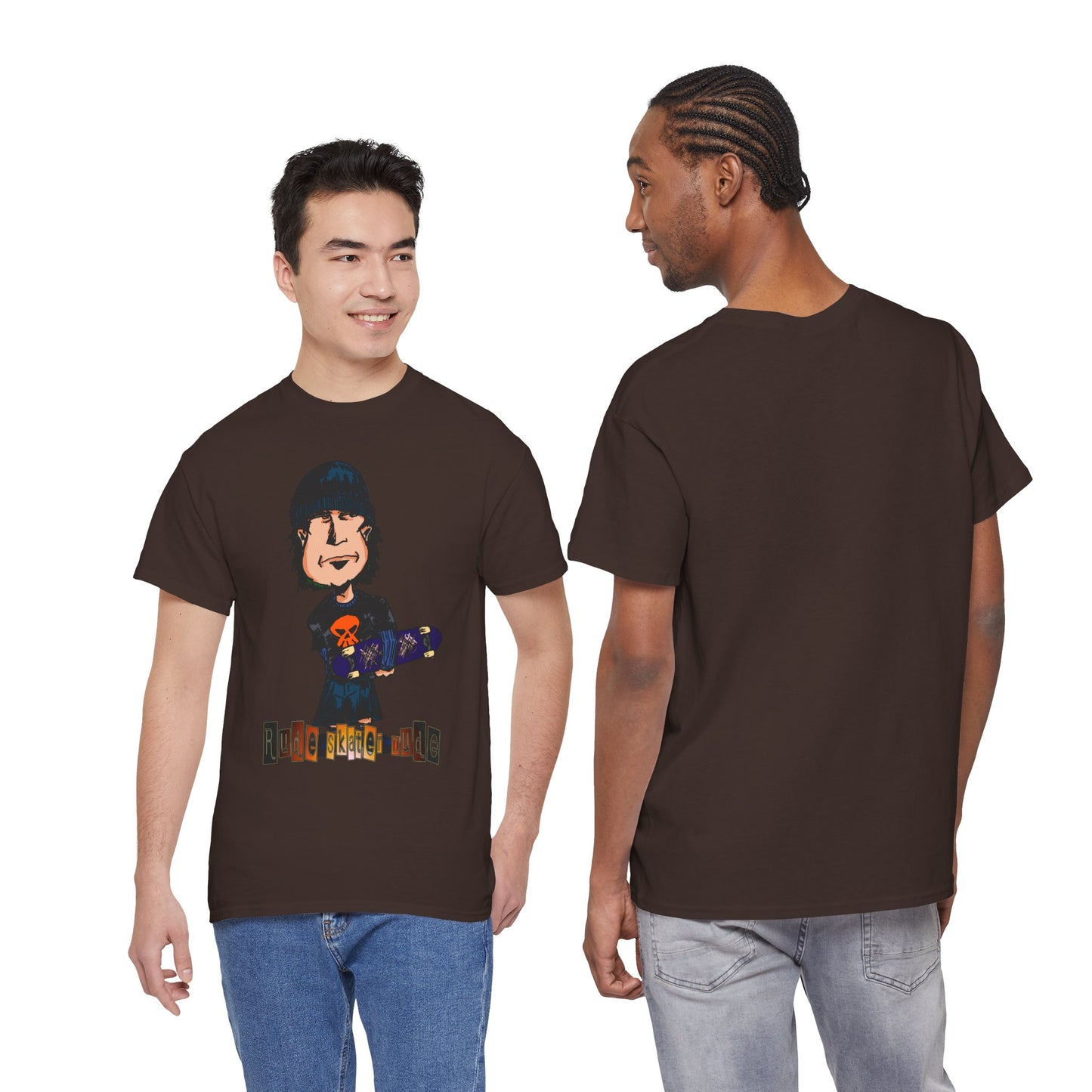 Rude Skater Dude Cartoon Skate Punk T-Shirt — Skateboarding Tee with Skull Design