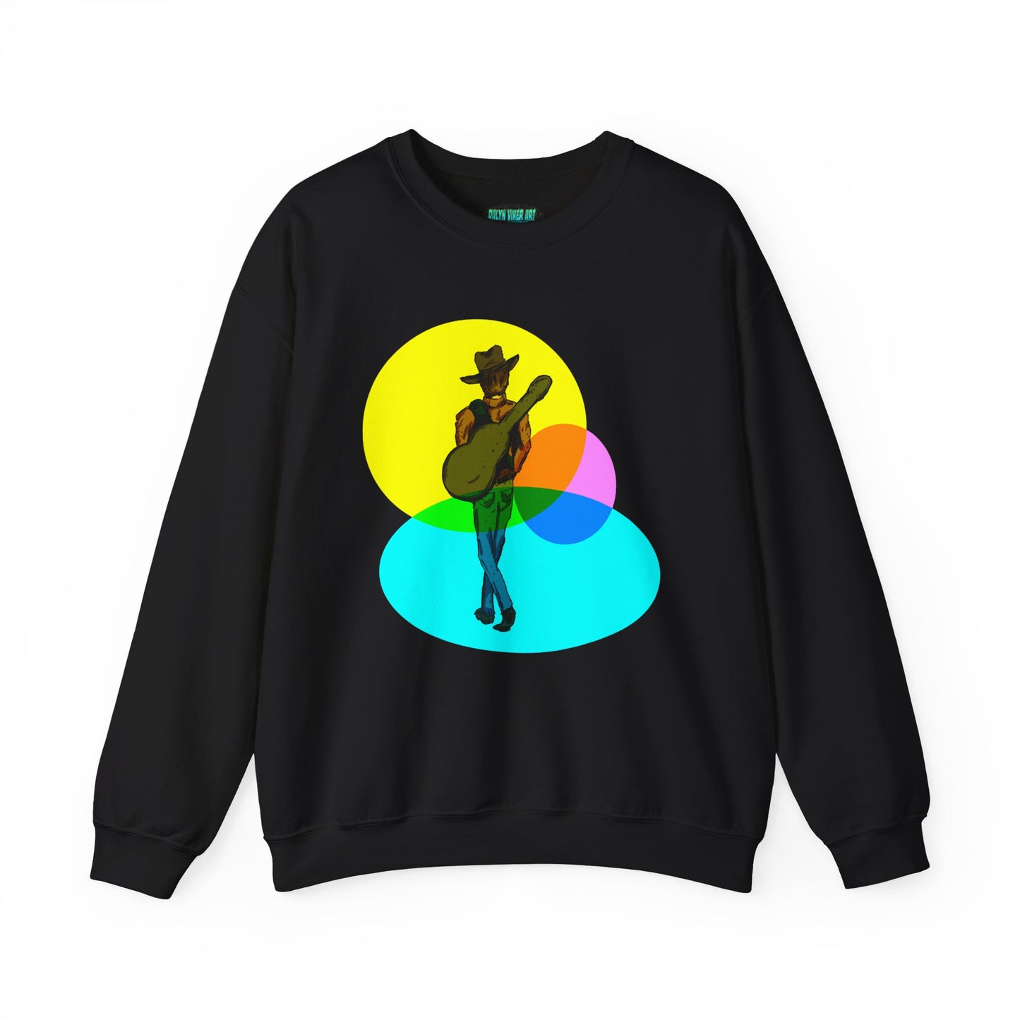 Cowboy Guitarist Graphic Sweatshirt — Retro Color Spot Music Pullover