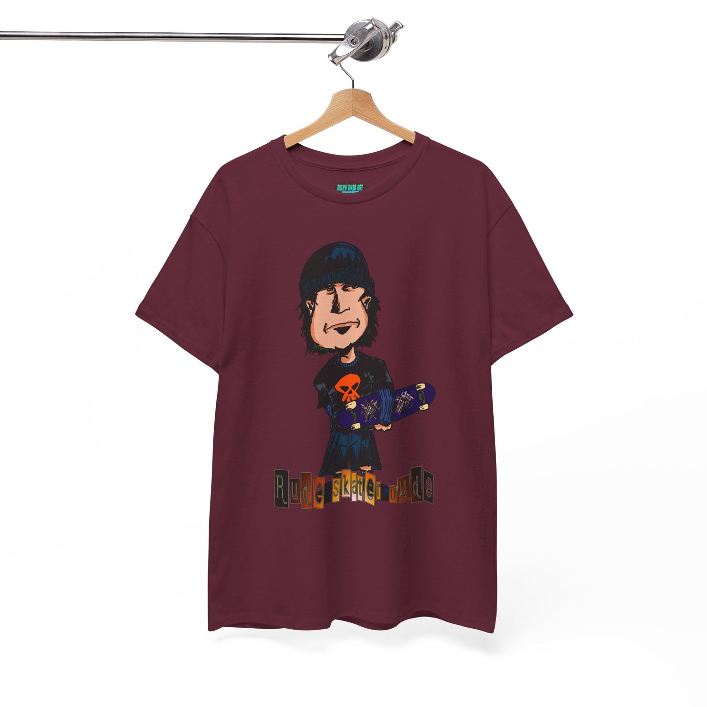 Rude Skater Dude Cartoon Skate Punk T-Shirt — Skateboarding Tee with Skull Design