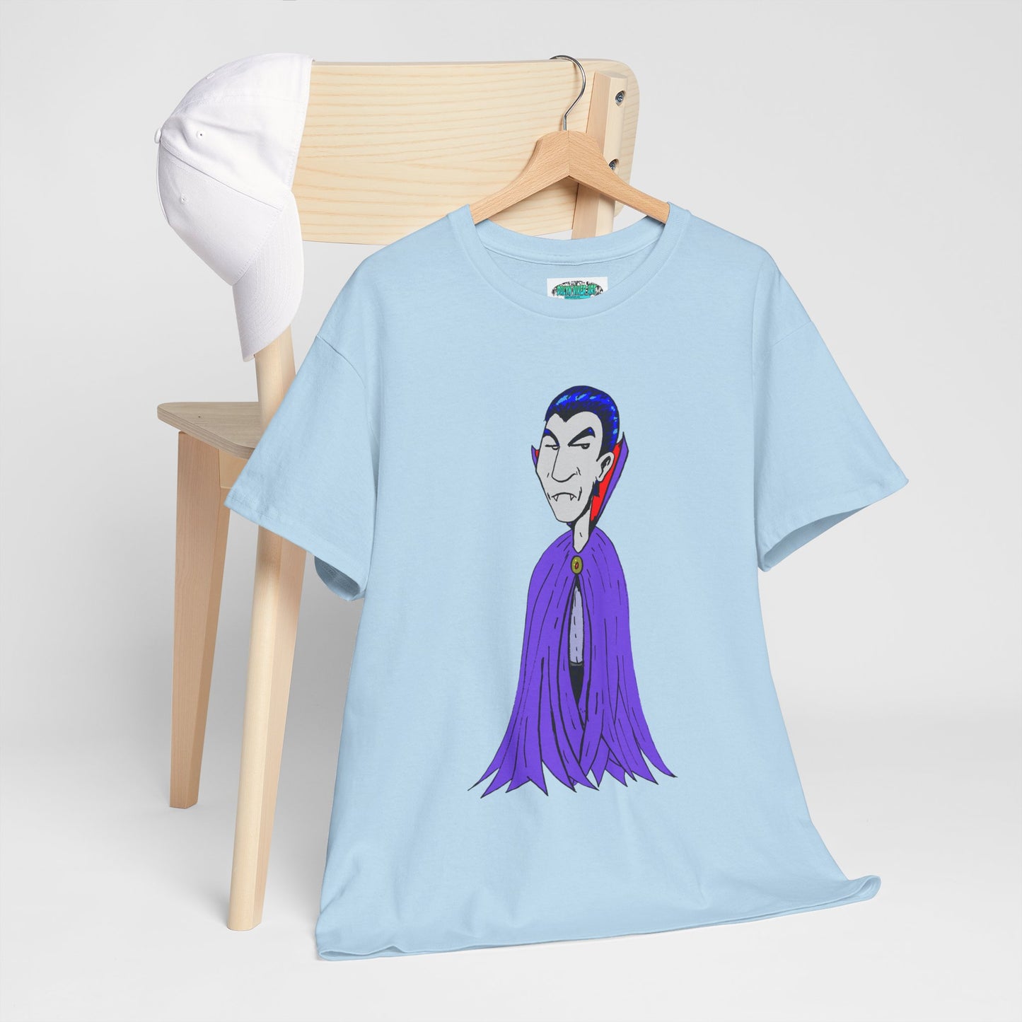 Vampire Cartoon Tee - Cute Purple Cloak Dracula Graphic T-Shirt