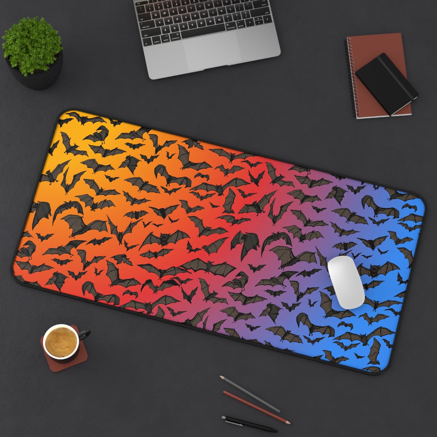Rainbow Bat Pattern Desk Mat — Halloween Gaming Mouse Pad