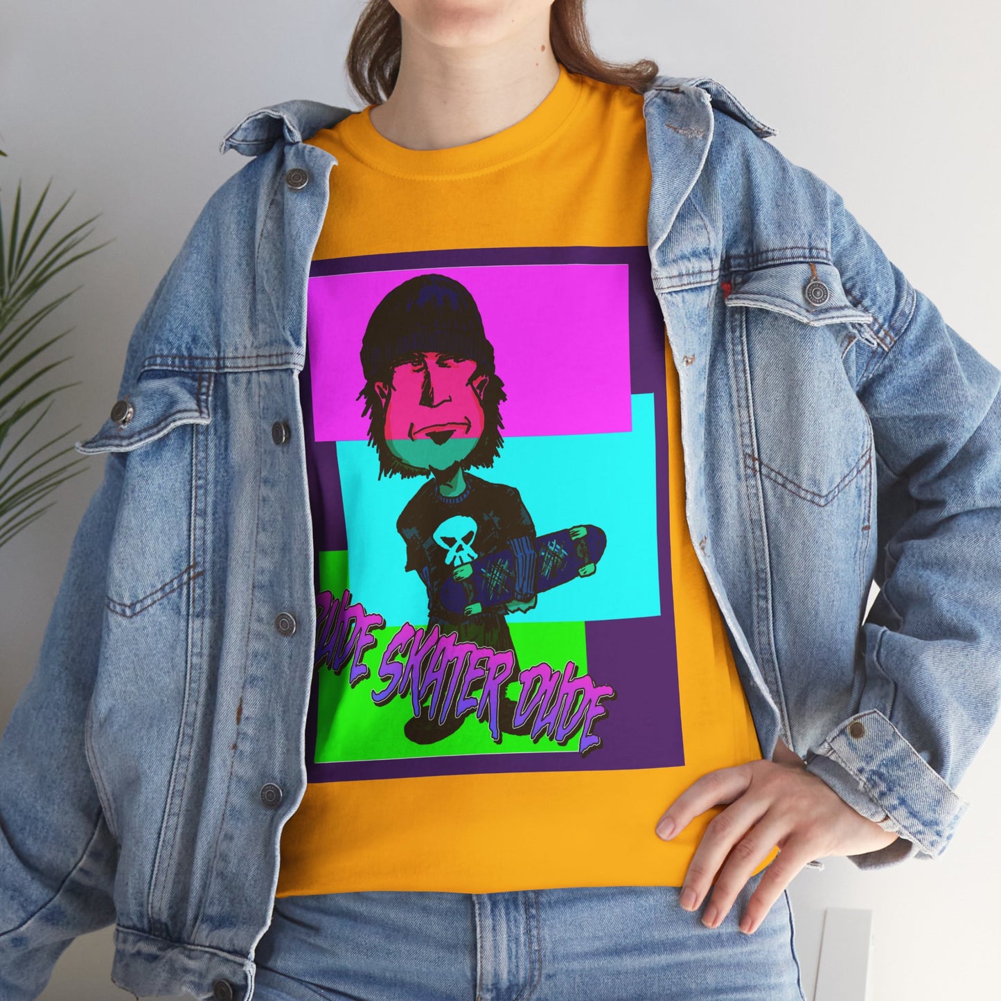 Retro Neon Skateboard Tee — "Rude Skater Dude" Graphic