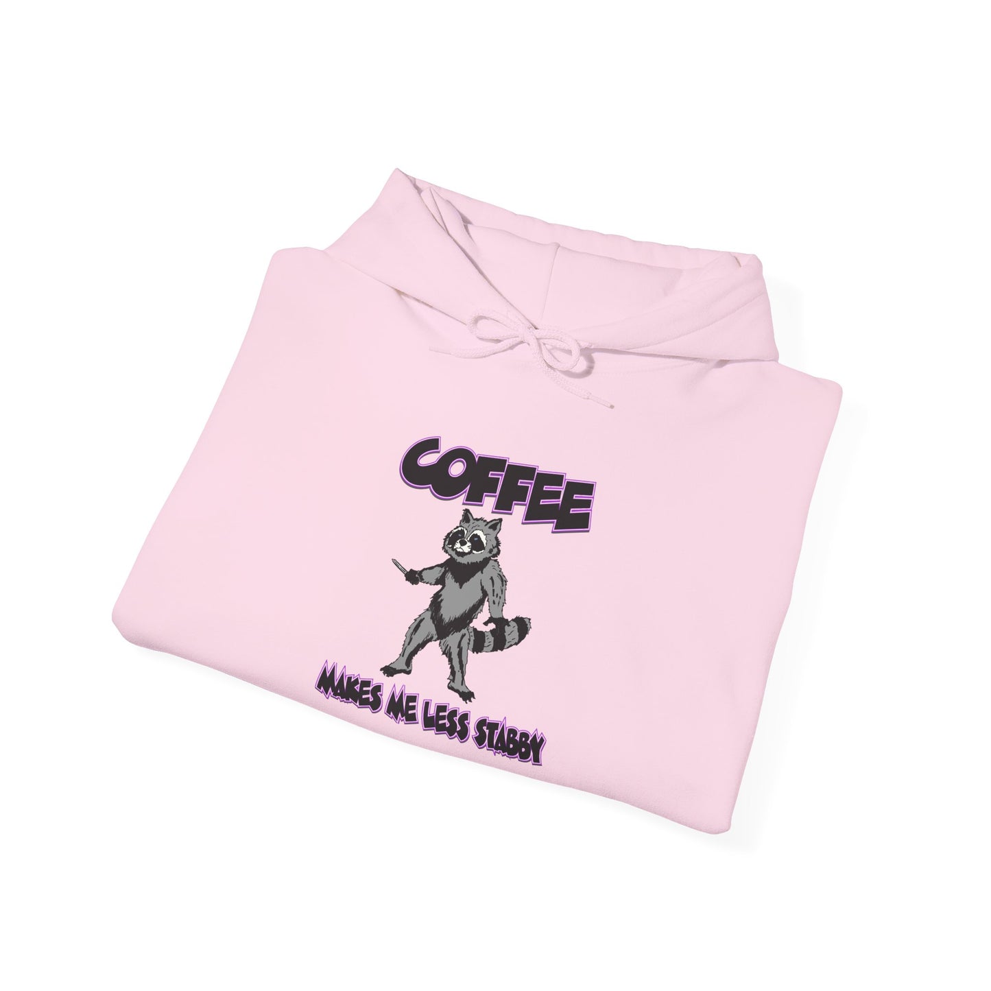 Coffee Makes Me Less Stabby Themed Unisex Hoodie with Fun Raccoon Design, Perfect for Coffee Lovers, Gift for Birthdays, Chill Days, Cozy Sweater