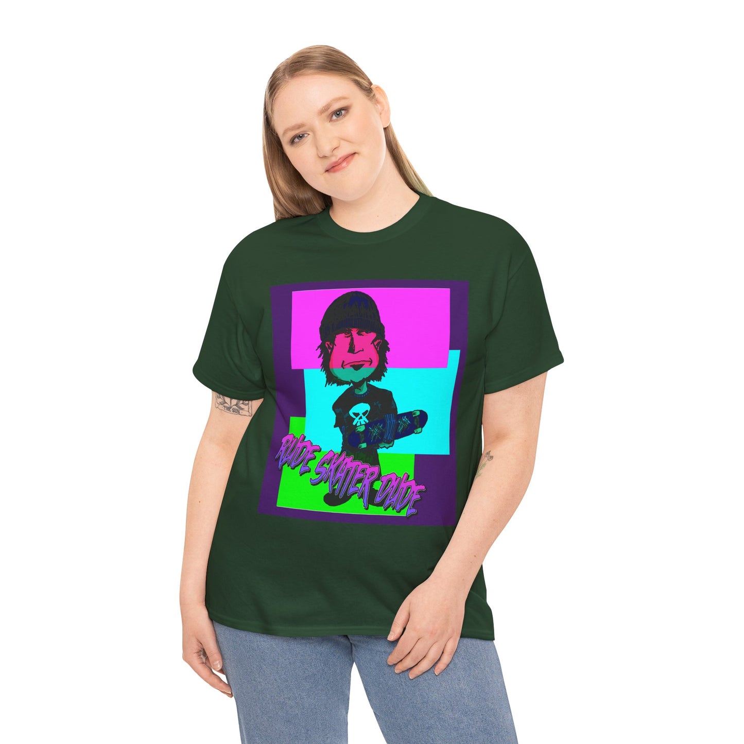 Retro Neon Skateboard Tee — "Rude Skater Dude" Graphic