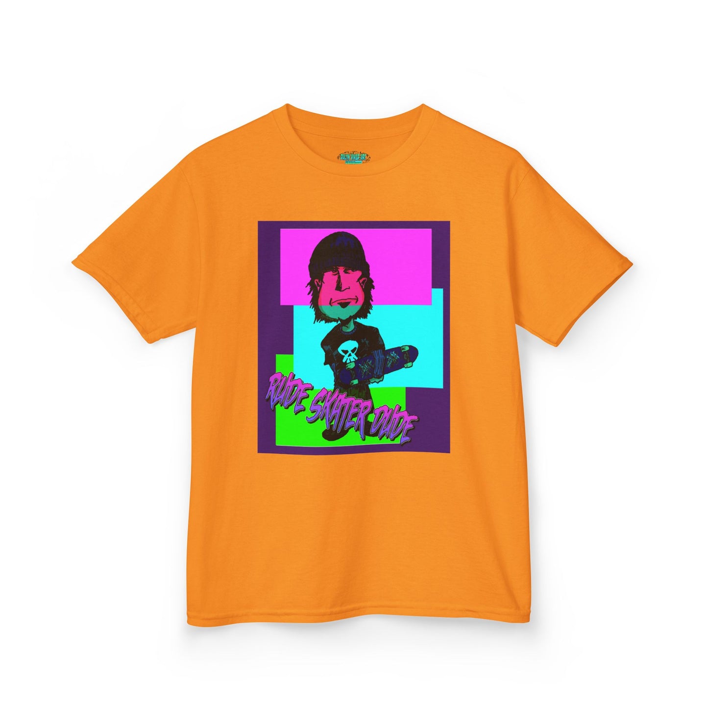 Kids Tee — Retro Neon Rude Skater Dude Kid Graphic T-Shirt