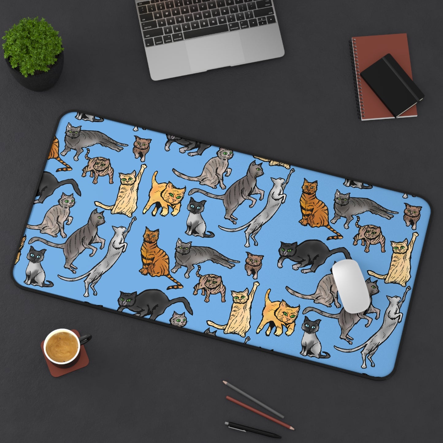 Blue Cat Pattern Desk Mat — Cute Cat Lovers Mousepad