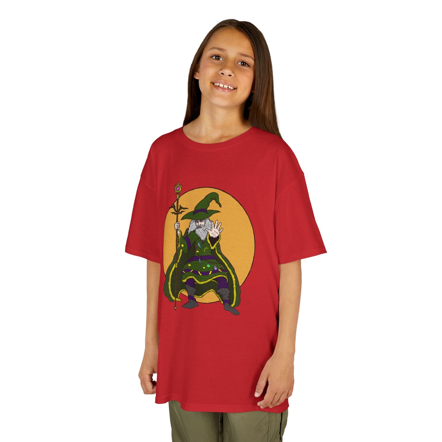 Wizard Holding a Magical Staff Kids Heavy Cotton™ Tee