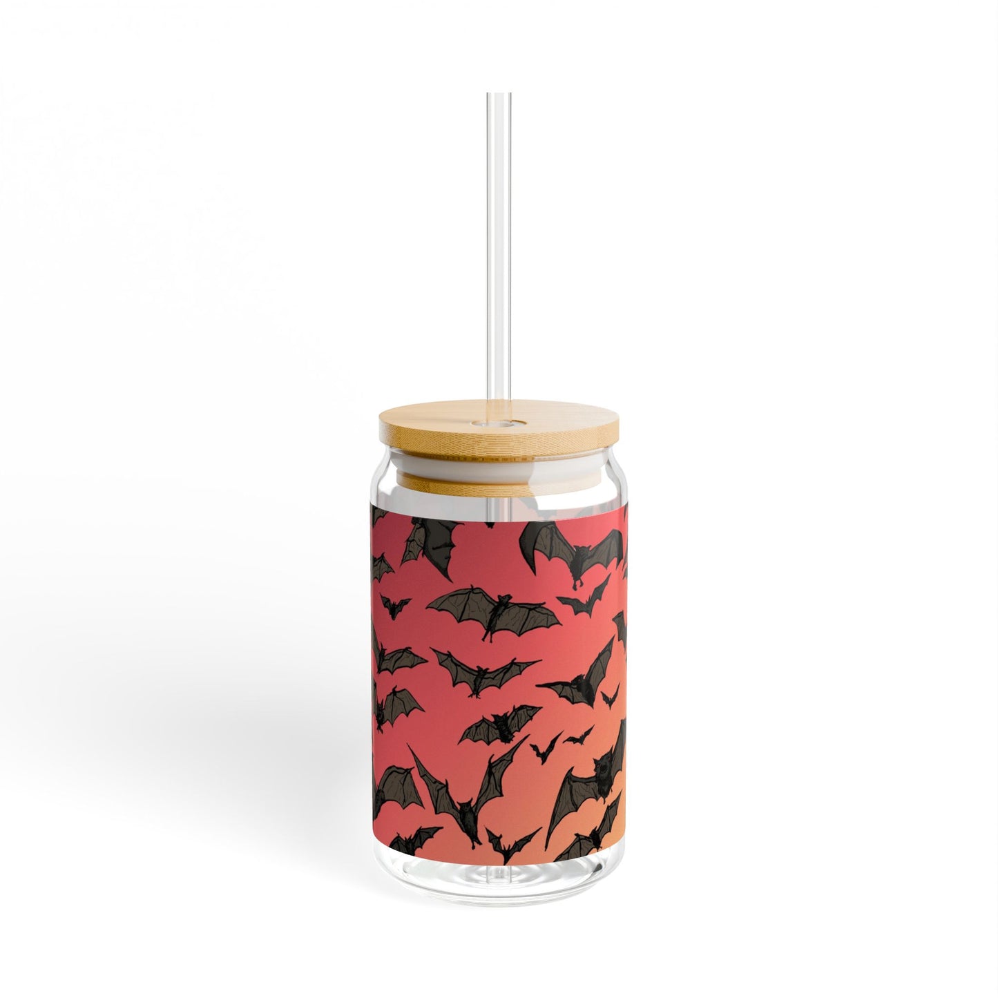16oz Bat Pattern Sipper Glass - Halloween Bat Swarm Tumbler with Straw