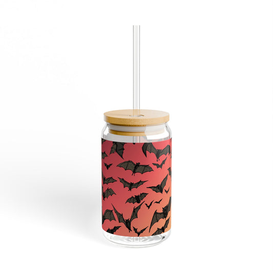 16oz Bat Pattern Sipper Glass - Halloween Bat Swarm Tumbler with Straw