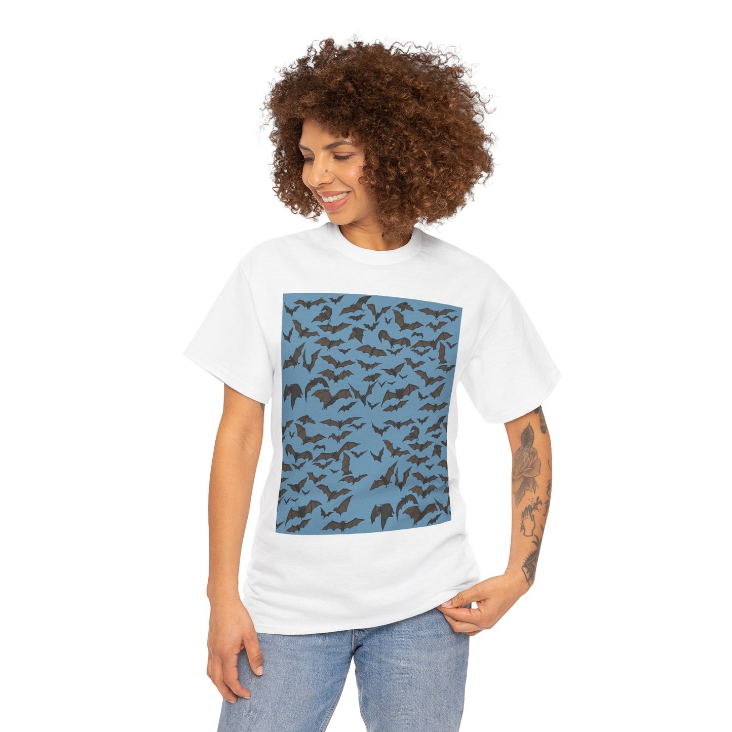 Unisex Bat Print Cotton Tee, Casual Graphic Tee, Halloween Apparel, Unique Gift for Animal Lovers, Stylish Everyday Wear