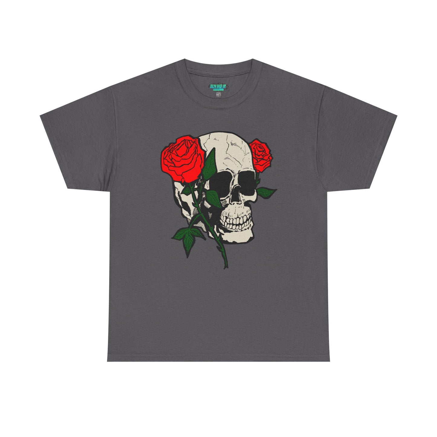 Skull & Roses Unisex Heavy Cotton Tee - Edgy Graphic T-Shirt for Casual Style