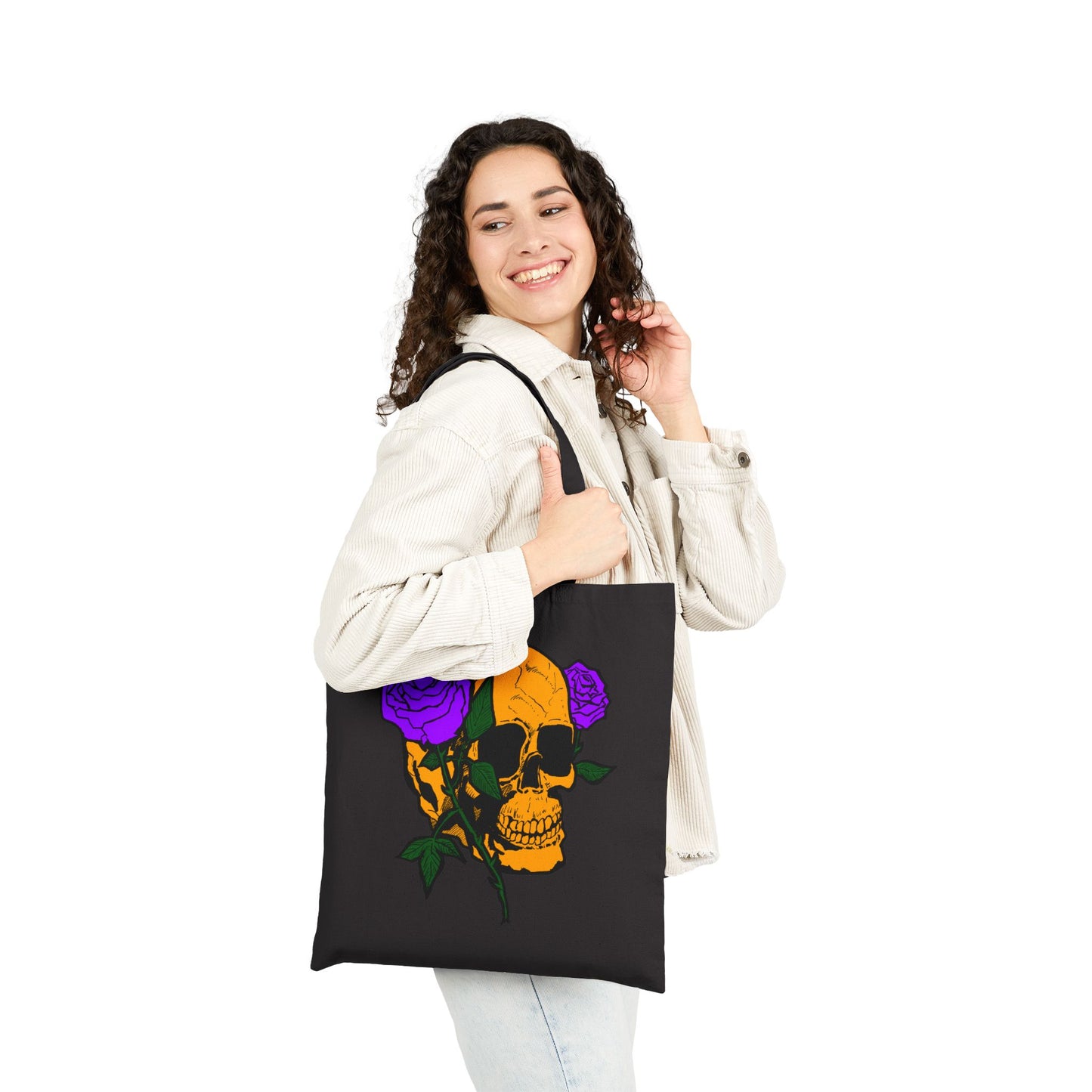 Skull with Purple Roses Canvas Tote Bag