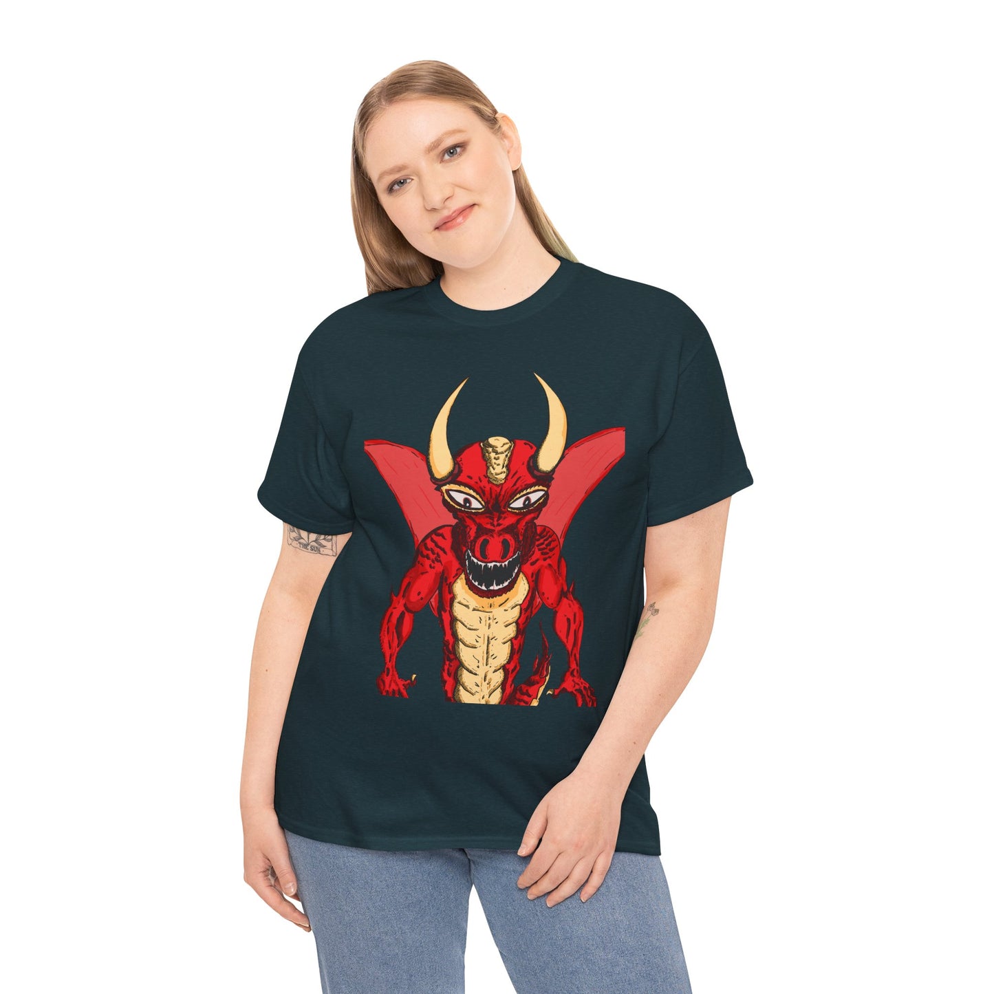 Bold Red Dragon Unisex Heavy Cotton Tee | Graphic Shirt for Anime Fans, Party Wear, Casual Outfit, Gift for Him/Her