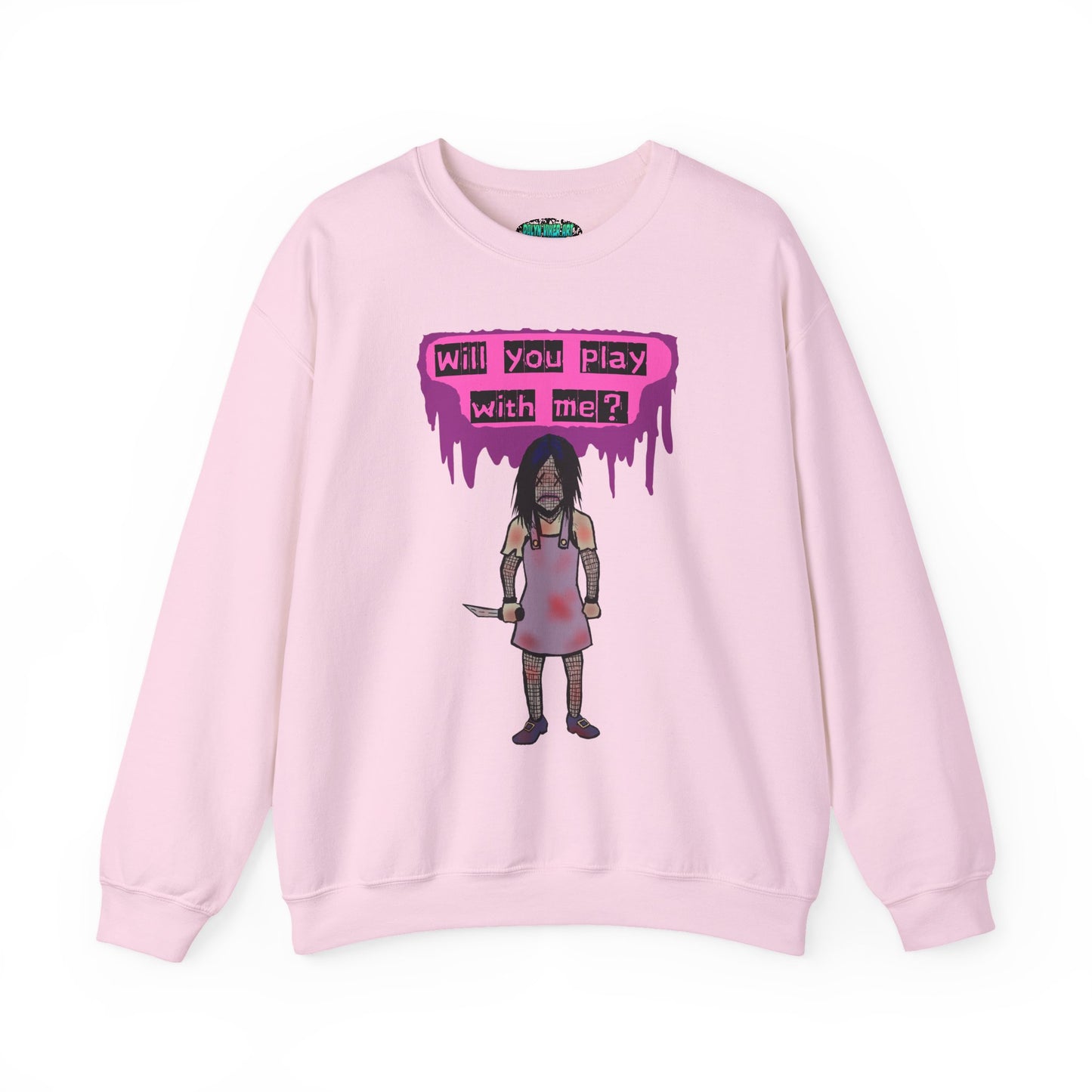 Evil Doll GHOSTLY VINTAGE UNISEX CREWNECK SWEATSHIRT - "Will You Play With Me?"