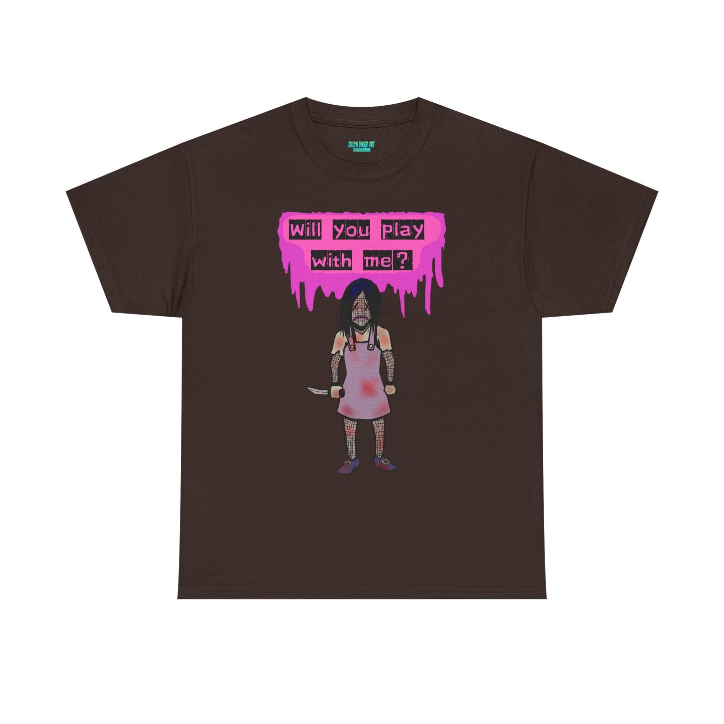 Playful Evil Doll Horror Graphic Tee, Unisex Heavy Cotton Shirt, Casual Wear, Unique Gift, Halloween Costume, Quirky Fashion