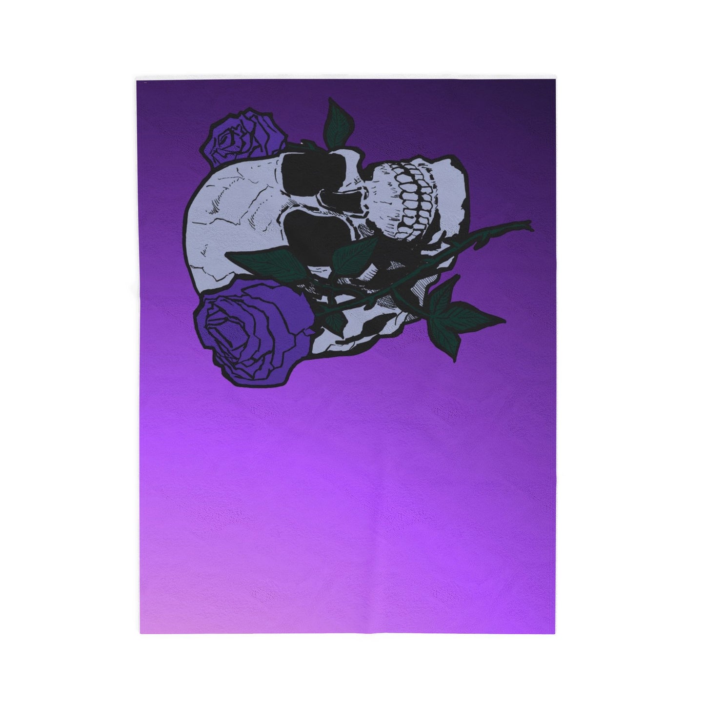 Purple Skull & Roses Velveteen Plush Blanket – Gothic Floral Throw
