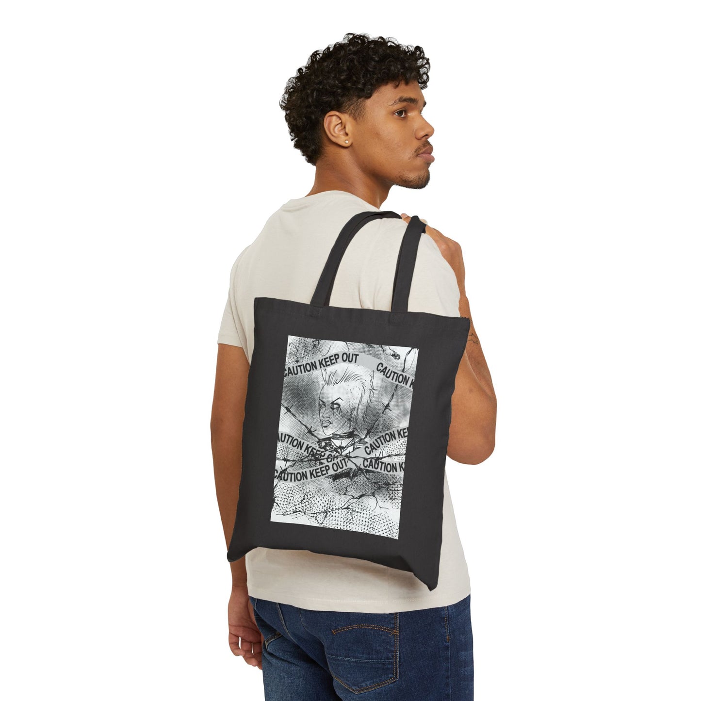 Riot and Rebel - Caution Keep Out Gothic Portrait Canvas Tote Bag