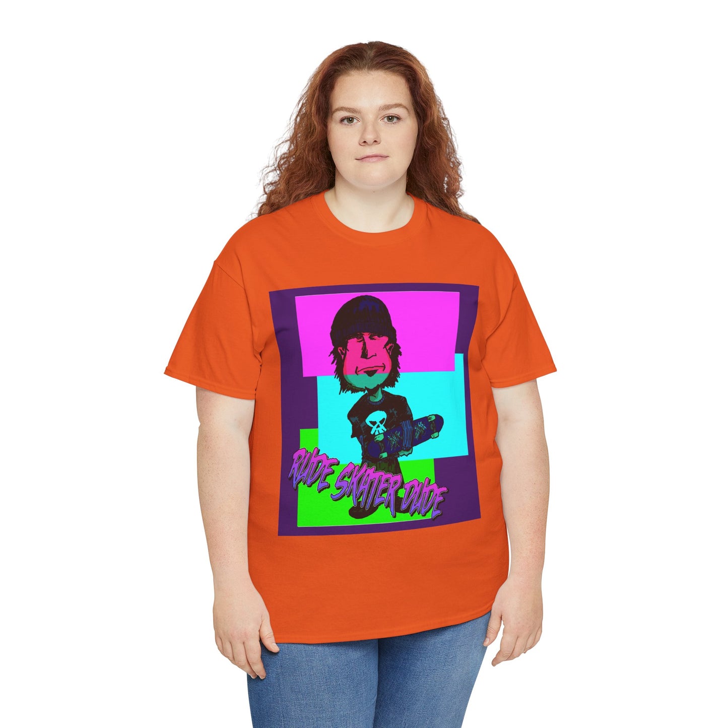 Retro Neon Skateboard Tee — "Rude Skater Dude" Graphic