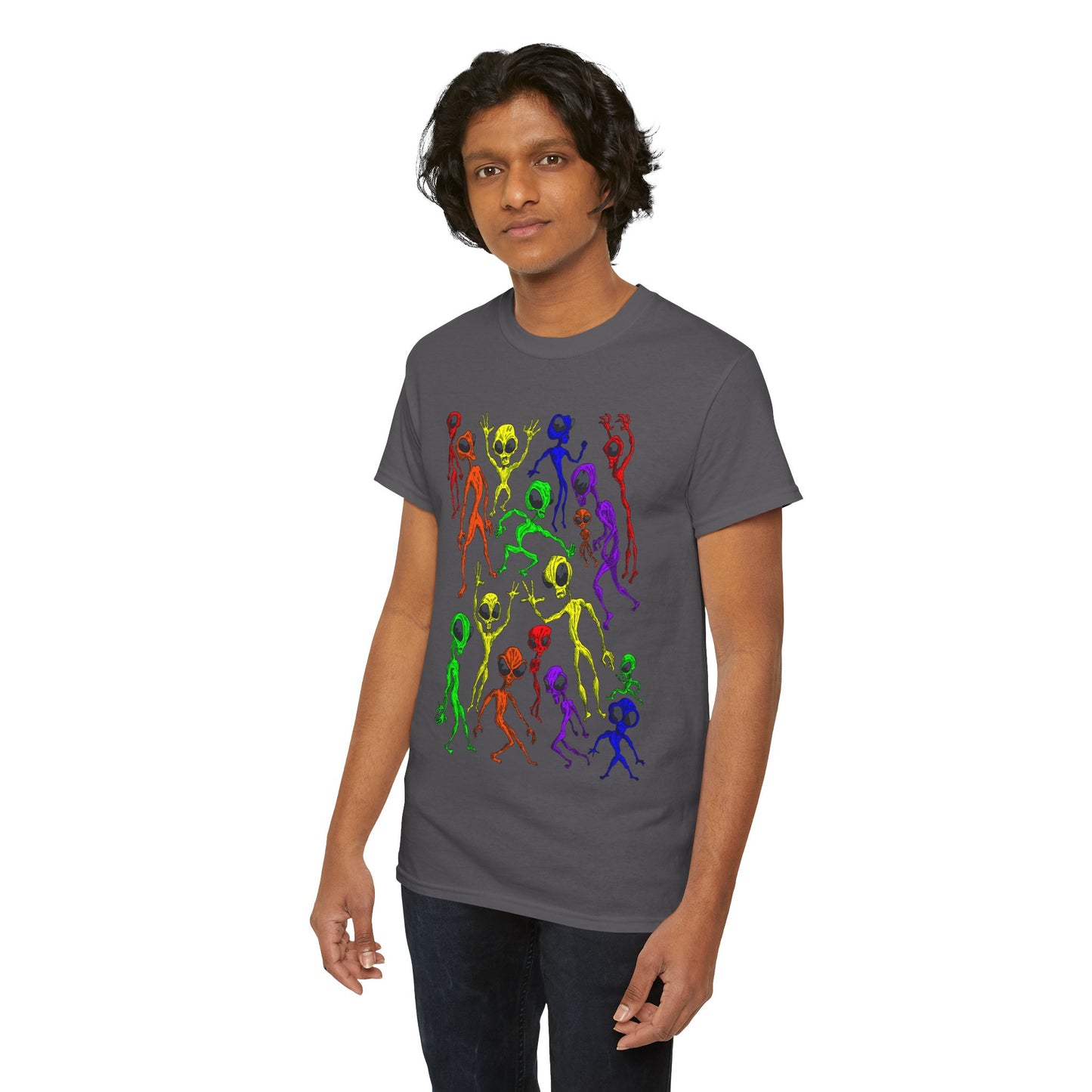 Rainbow Alien Dance Party Unisex Tee - Cosmic Sci-Fi Shirt
