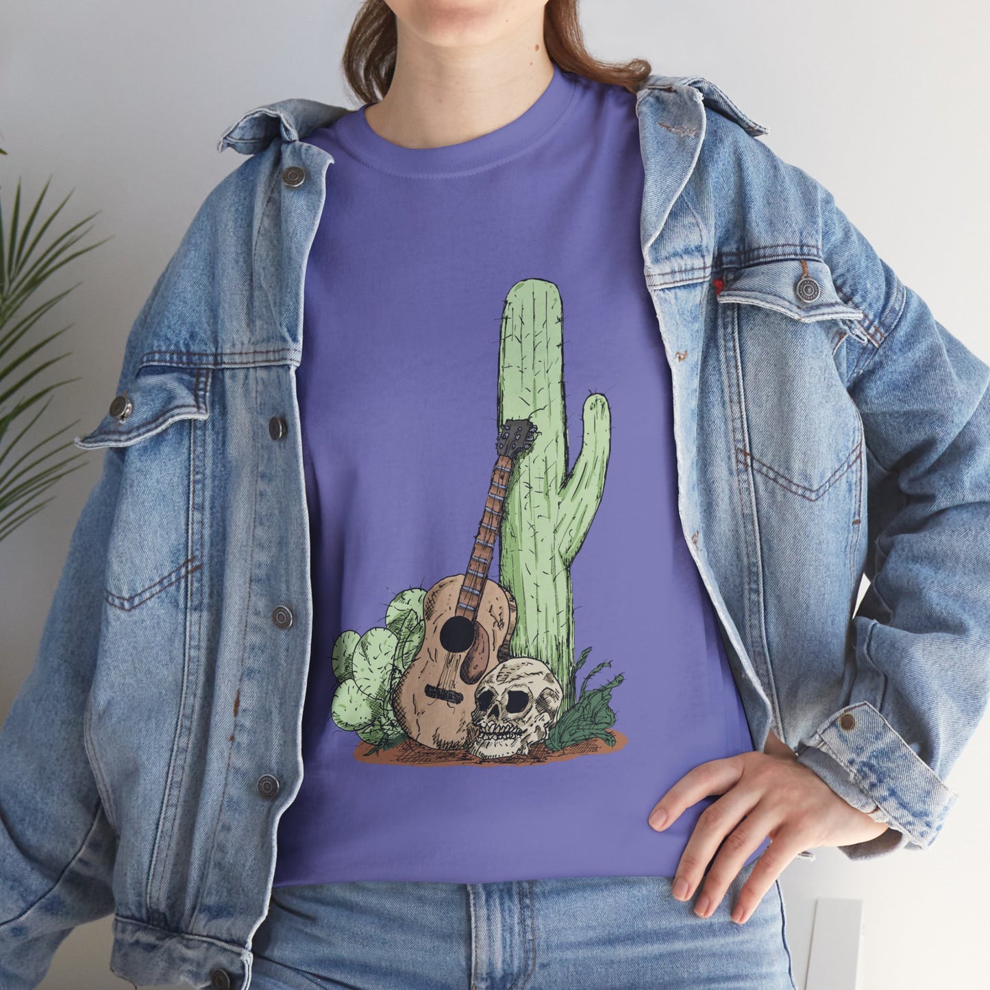 Desert Vibe Graphic Tee - Unisex Heavy Cotton Shirt, Boho Cactus Shirt, Guitar Lover's Gift, Summer Top, Music T-Shirt