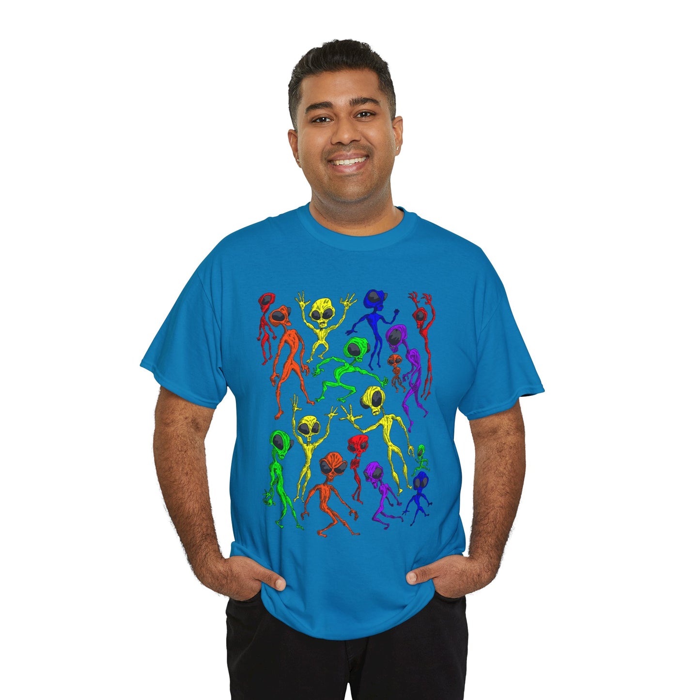 Rainbow Alien Dance Party Unisex Tee - Cosmic Sci-Fi Shirt