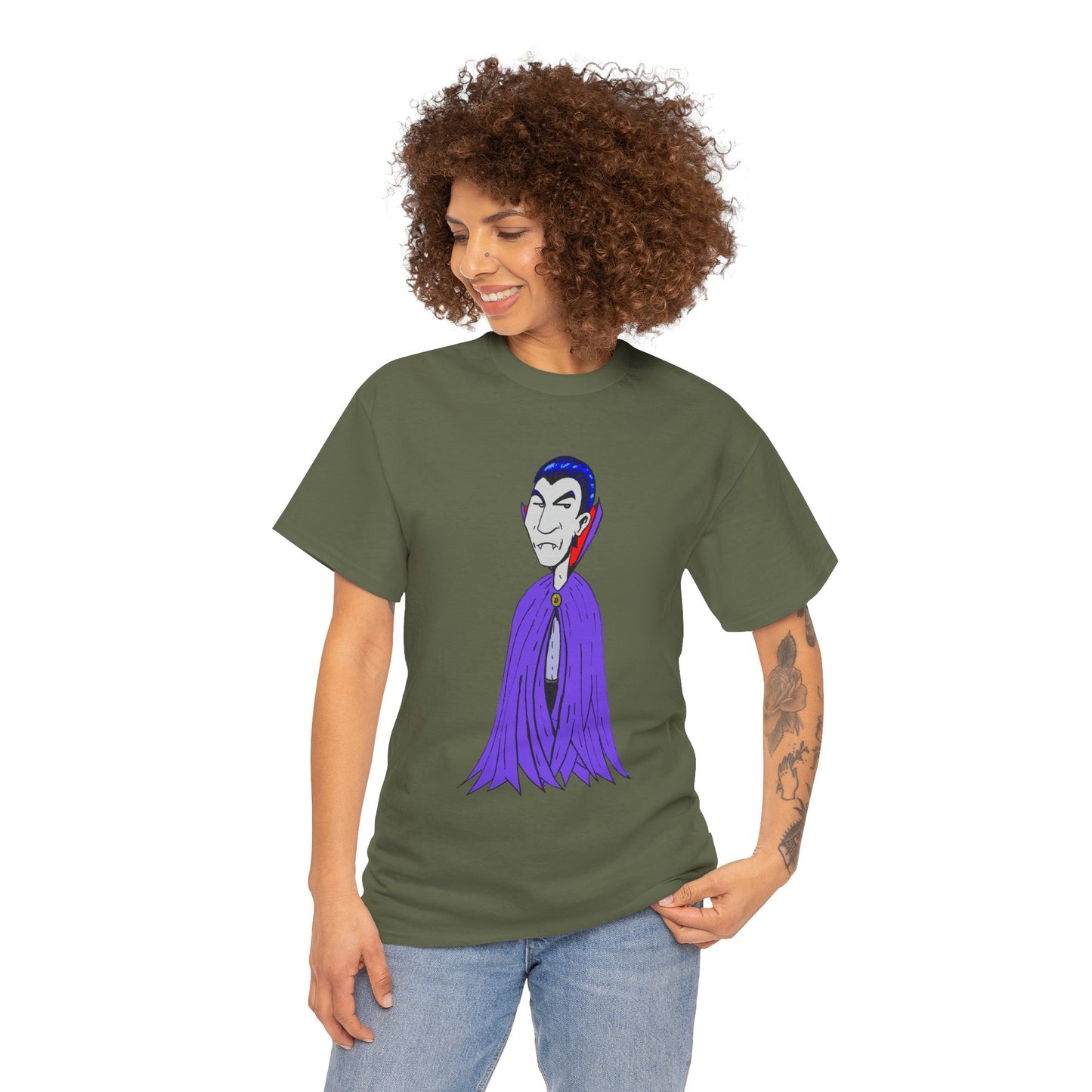 Vampire Cartoon Tee - Cute Purple Cloak Dracula Graphic T-Shirt