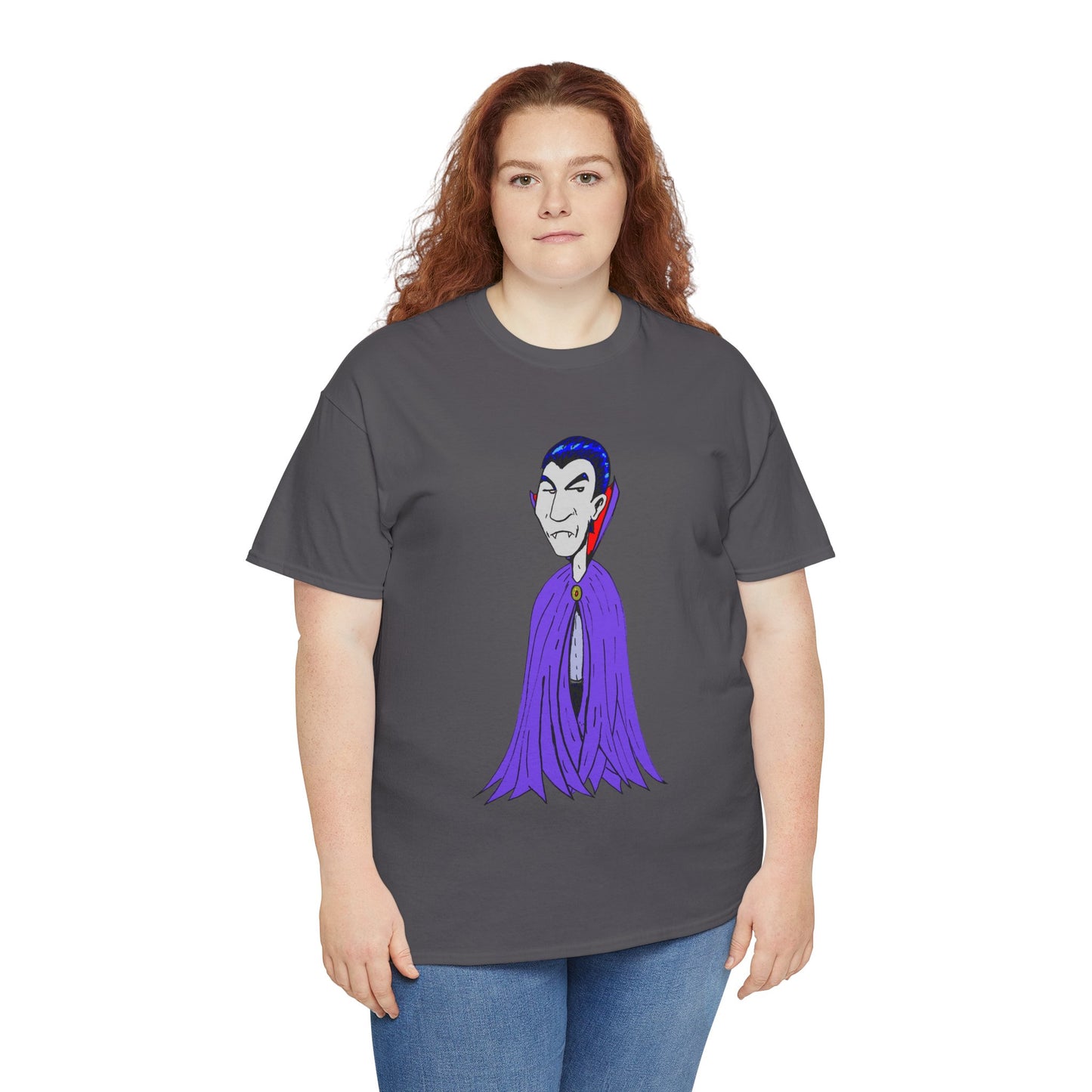 Vampire Cartoon Tee - Cute Purple Cloak Dracula Graphic T-Shirt