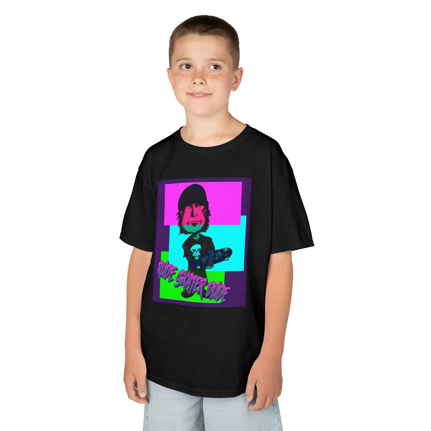 Kids Tee — Retro Neon Rude Skater Dude Kid Graphic T-Shirt