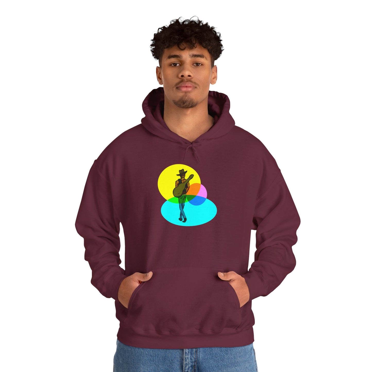 Cowboy with Guitar Hoodie — Colorful Retro Music Graphic Sweatshirt