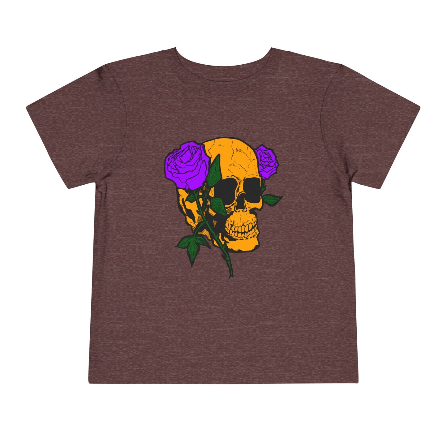 Toddler Tee — Orange Skull with Purple Roses Graphic