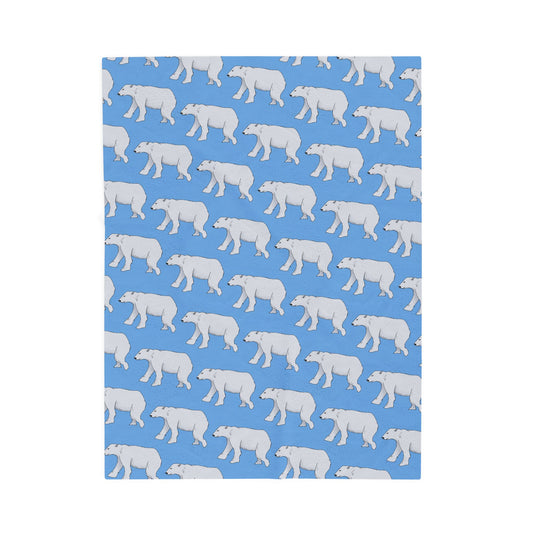 Polar Bear Pattern Velveteen Plush Blanket — Cozy Blue Arctic Throw for Home & Gifts