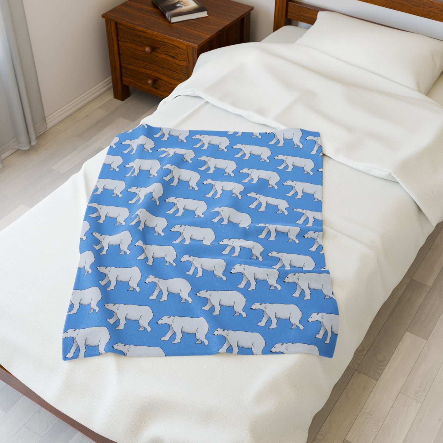 Polar Bear Pattern Velveteen Plush Blanket — Cozy Blue Arctic Throw for Home & Gifts