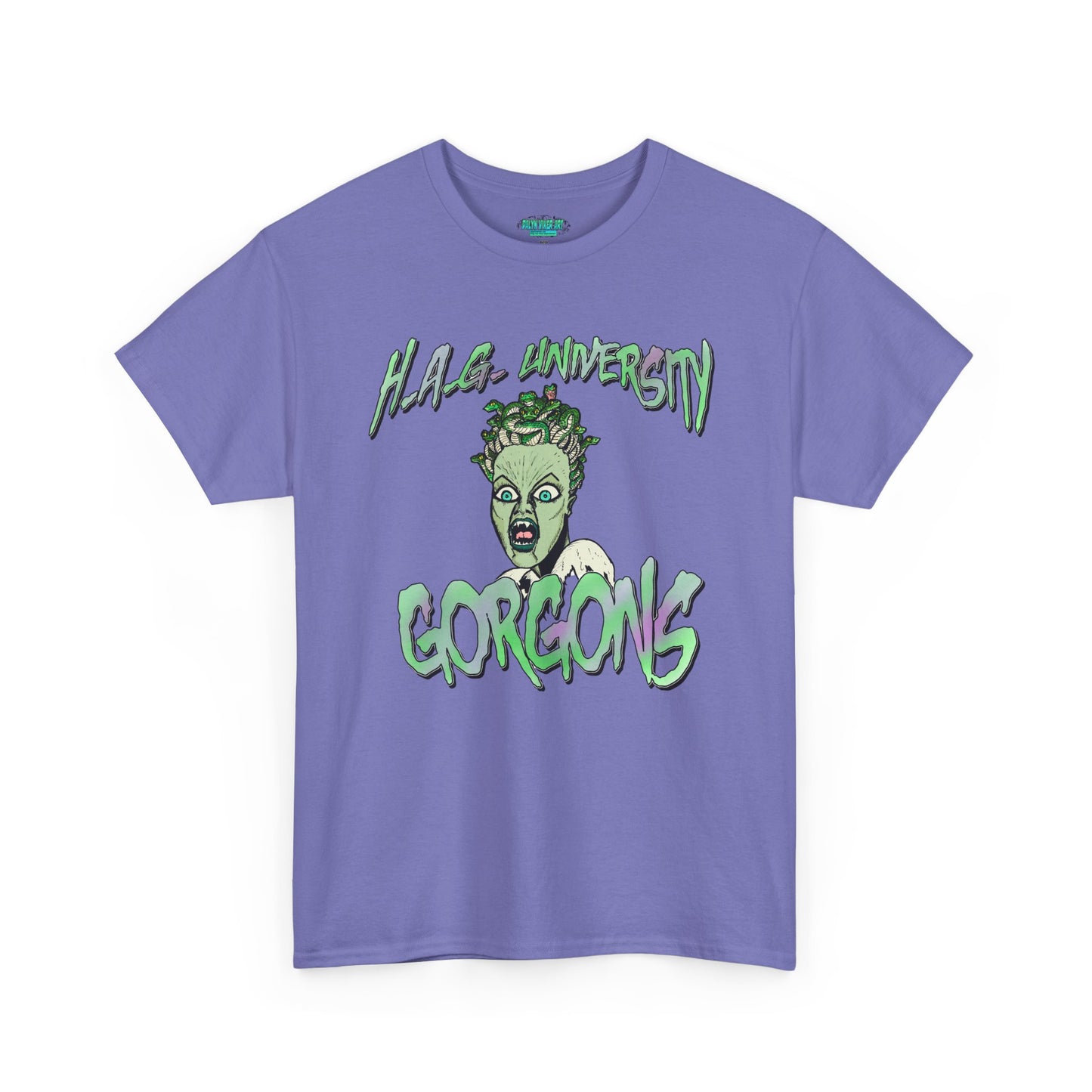 H.A.G. University Gorgons Unisex Heavy Cotton Tee - Spooky & Fun Graphic T-Shirt