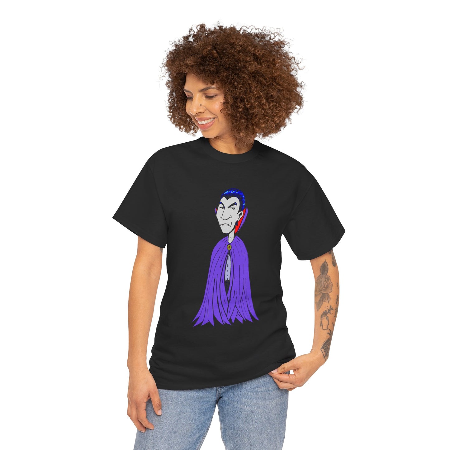 Vampire Cartoon Tee - Cute Purple Cloak Dracula Graphic T-Shirt