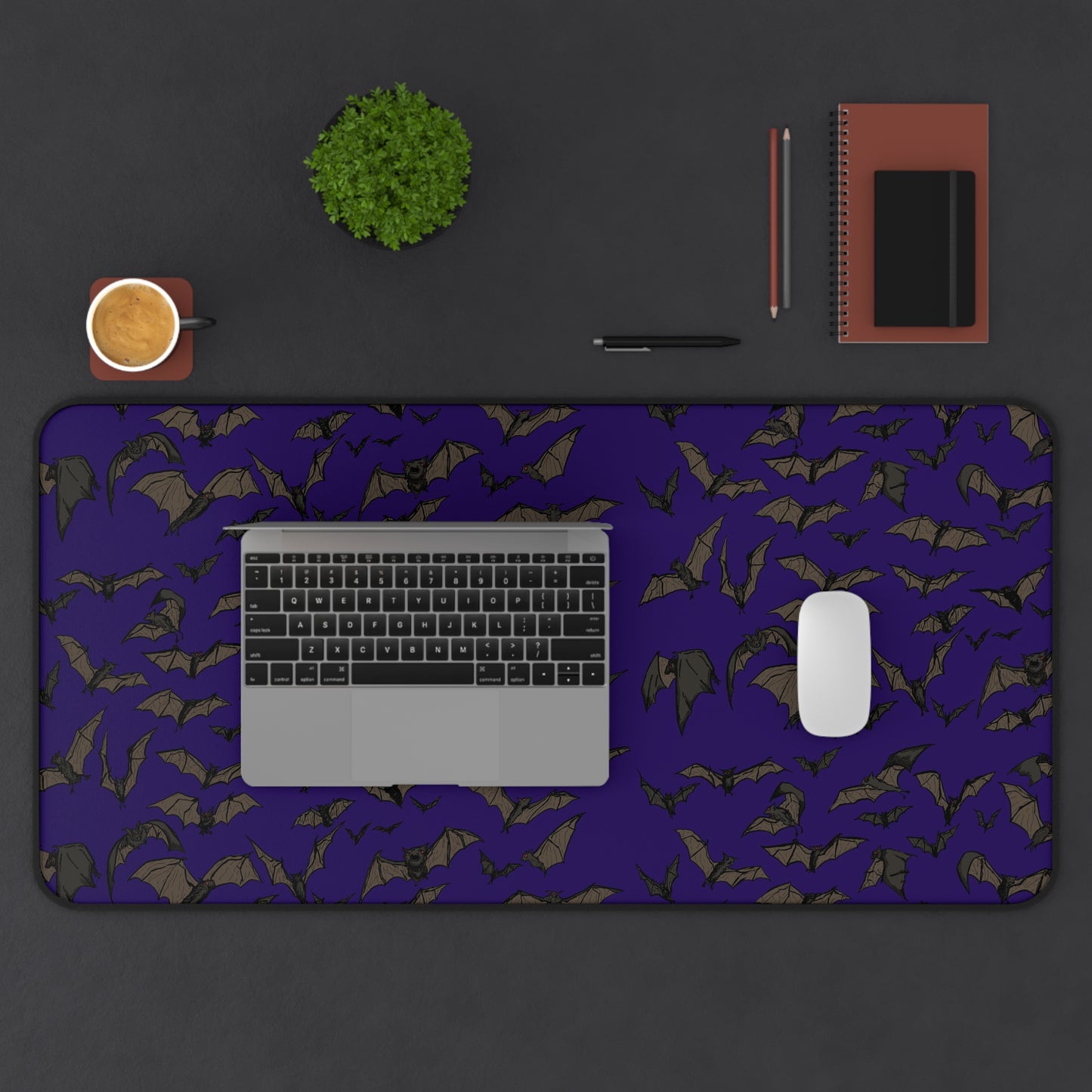 Purple Bat Desk Mat | Gothic Office Decor, Halloween Home Office, Spooky Gifts, Unique Desk Accessories, Bat-Themed Workspace