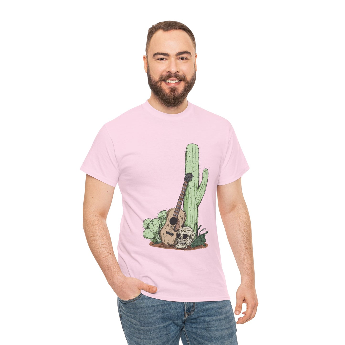Desert Vibe Graphic Tee - Unisex Heavy Cotton Shirt, Boho Cactus Shirt, Guitar Lover's Gift, Summer Top, Music T-Shirt