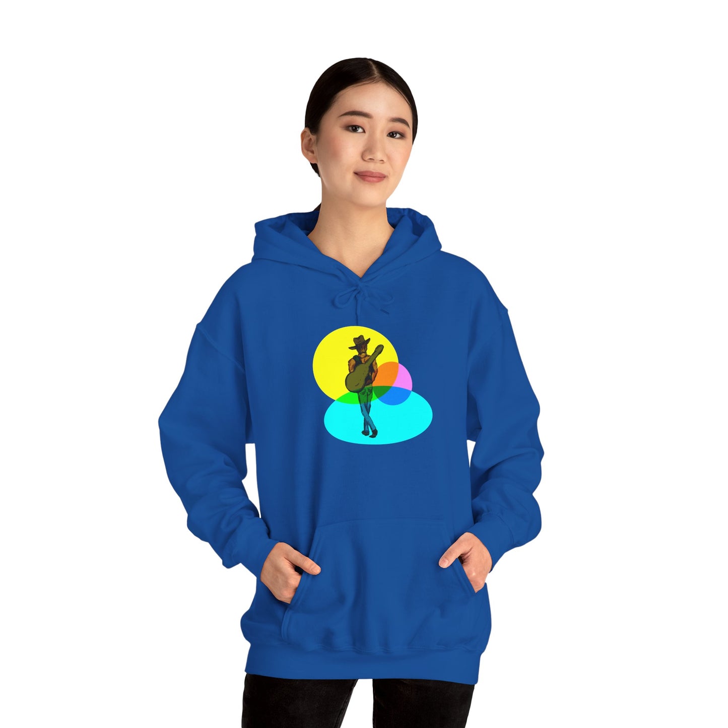 Cowboy with Guitar Hoodie — Colorful Retro Music Graphic Sweatshirt