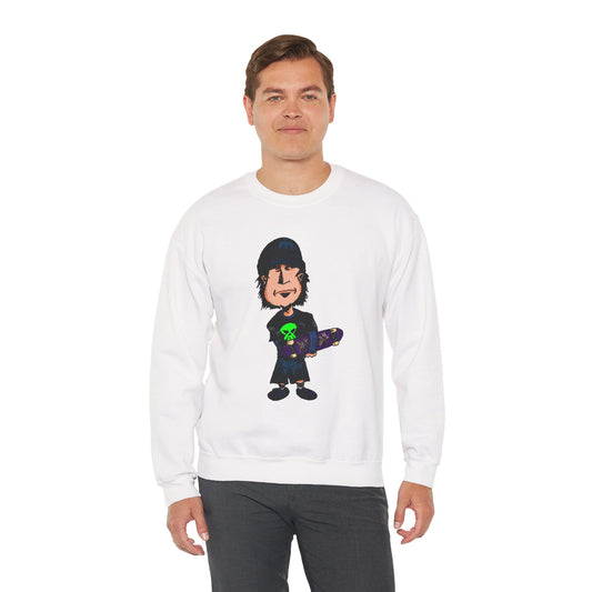 Rude Skater Dude - Cartoon Skate Punk Crewneck Sweatshirt — Retro Skateboard Character Graphic