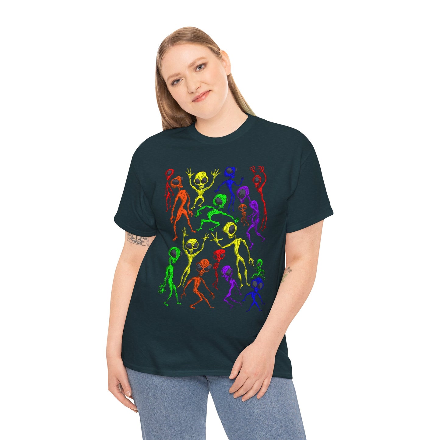 Rainbow Alien Dance Party Unisex Tee - Cosmic Sci-Fi Shirt