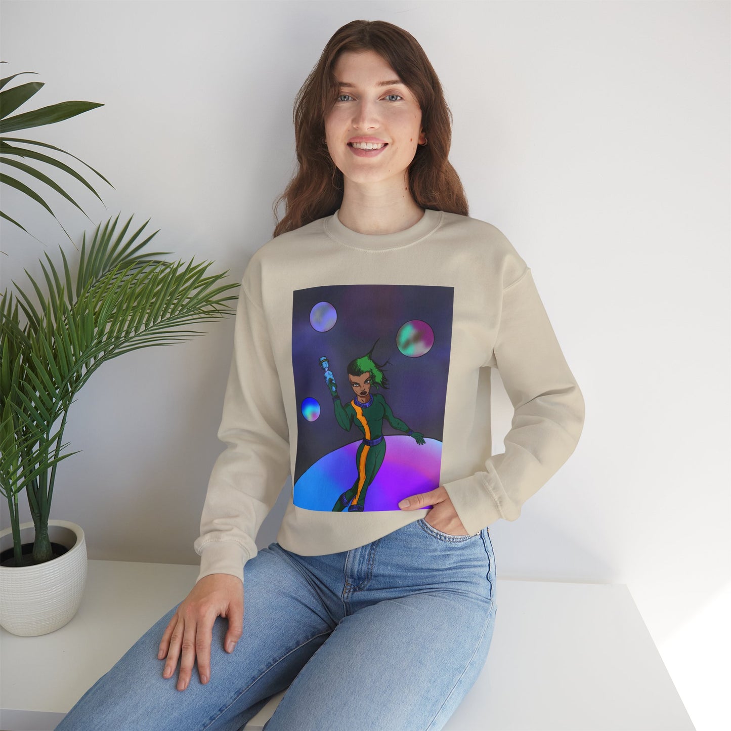 Cosmic Character Crewneck Sweatshirt – Fun, Unisex Design for Casual Style