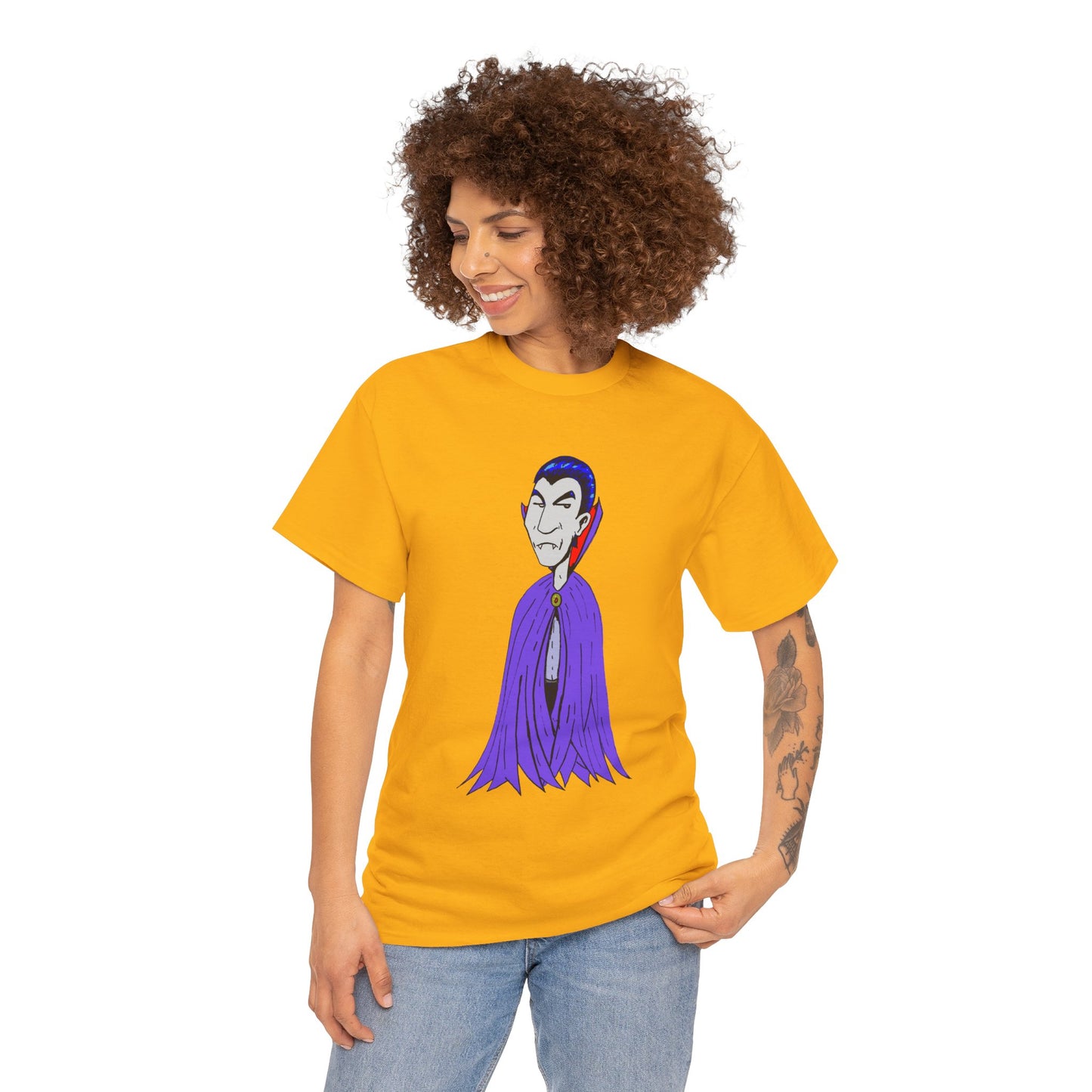 Vampire Cartoon Tee - Cute Purple Cloak Dracula Graphic T-Shirt