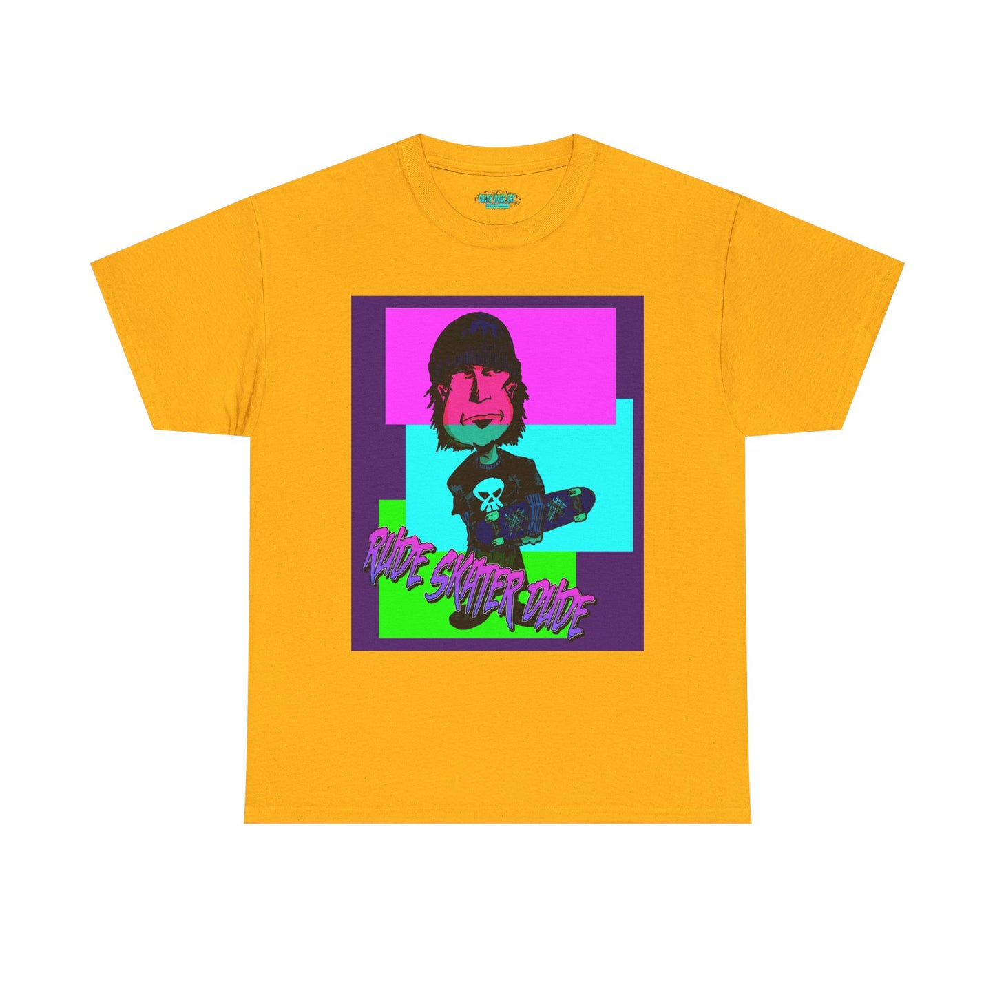 Retro Neon Skateboard Tee — "Rude Skater Dude" Graphic