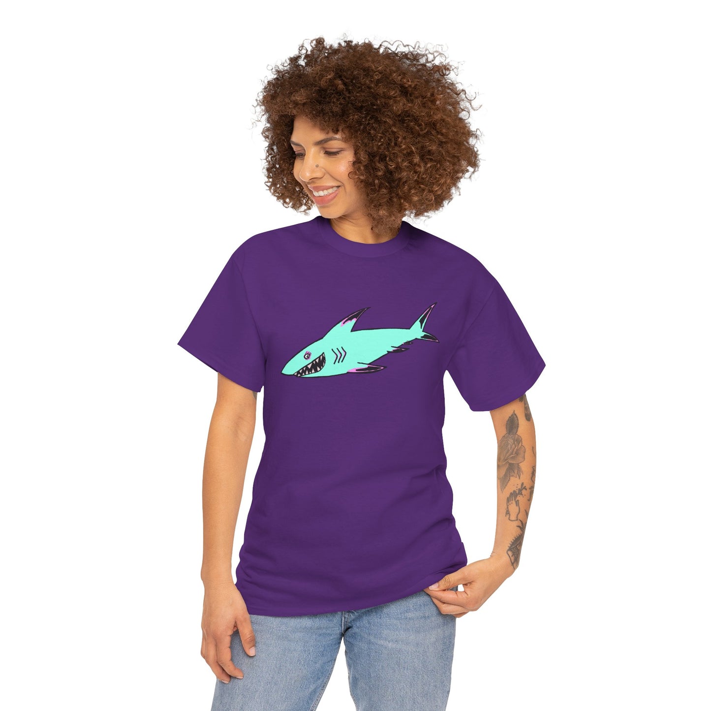 Cool Shark Graphic Unisex Heavy Cotton Tee, Ocean Lover Shirt, Beachwear, Casual Everyday Tee, Gift for Sharks Fans