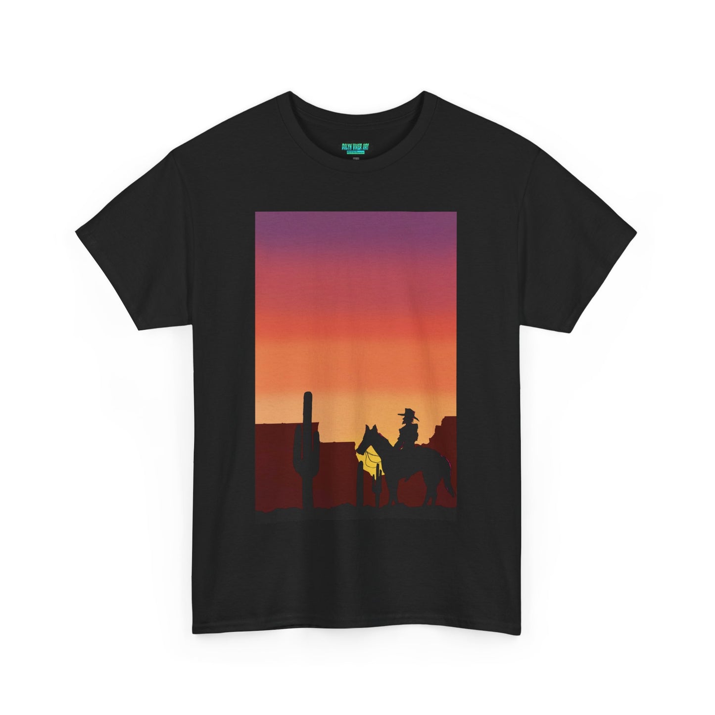 Sunset Cowboy Unisex Heavy Cotton Tee - Western Graphic Tee for Nature Lovers