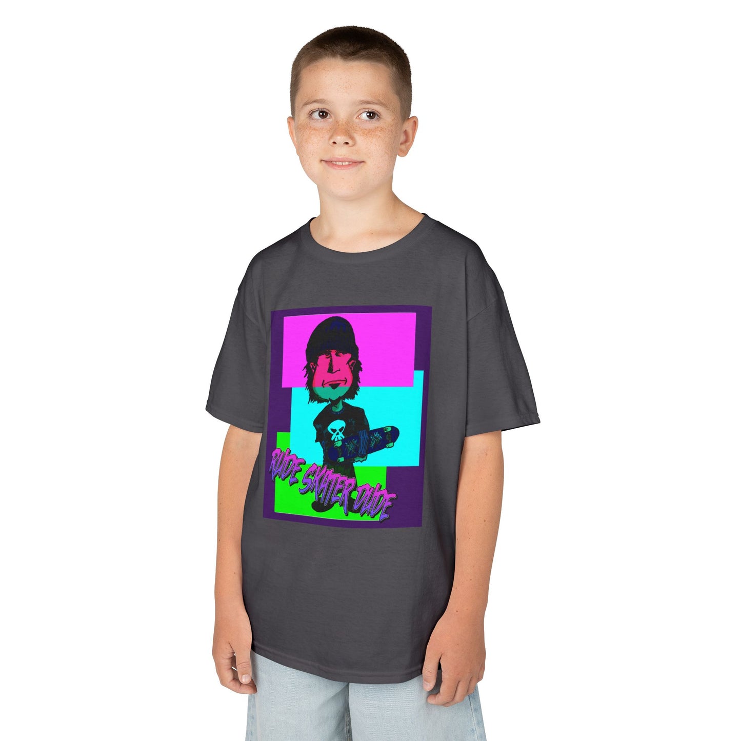Kids Tee — Retro Neon Rude Skater Dude Kid Graphic T-Shirt