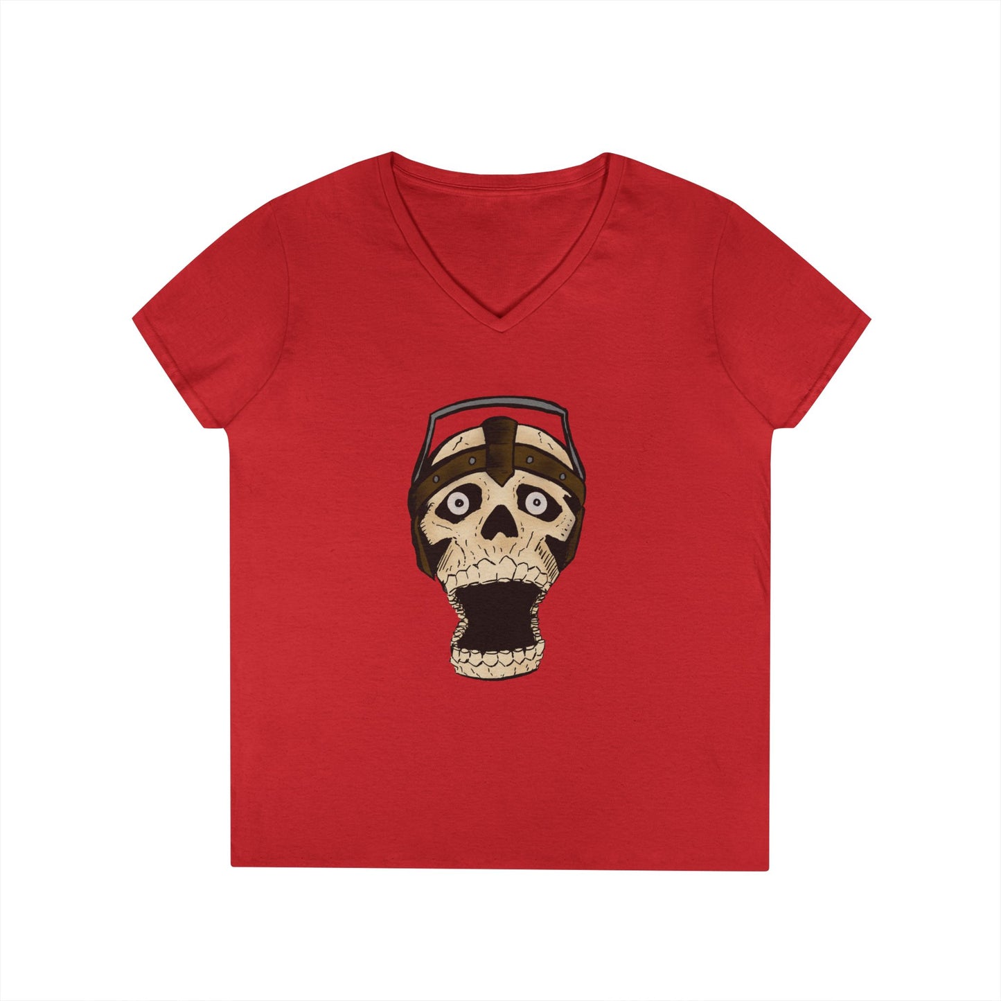 Skull Design Ladies' V-Neck T-Shirt - Trendy & Edgy Graphic Tee