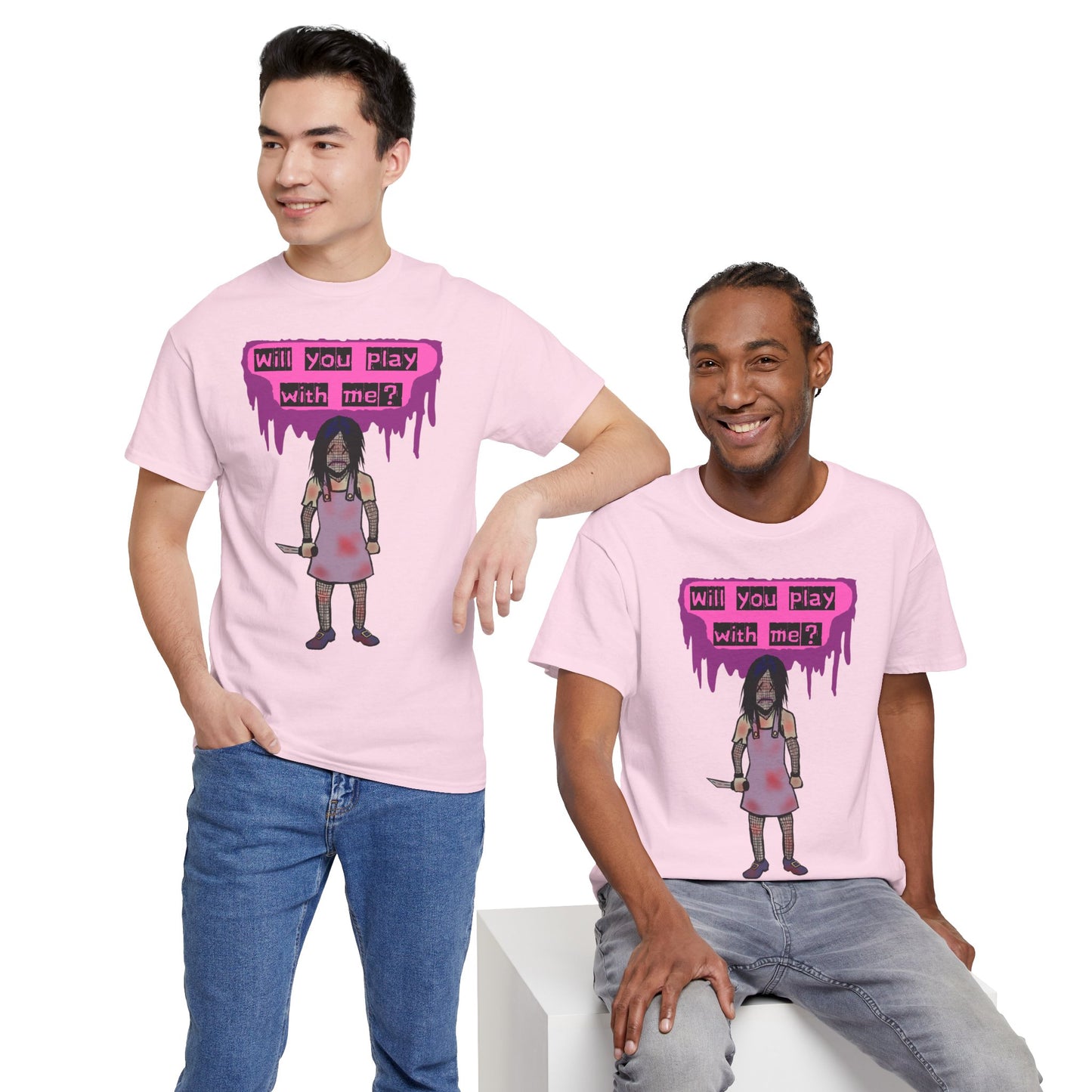 Chilling Evil Doll Horror Tee, Horror T-Shirt, Grey Tee, Unique Graphic Tee, Unisex Tee, Playful Scary Top, Halloween Shirt