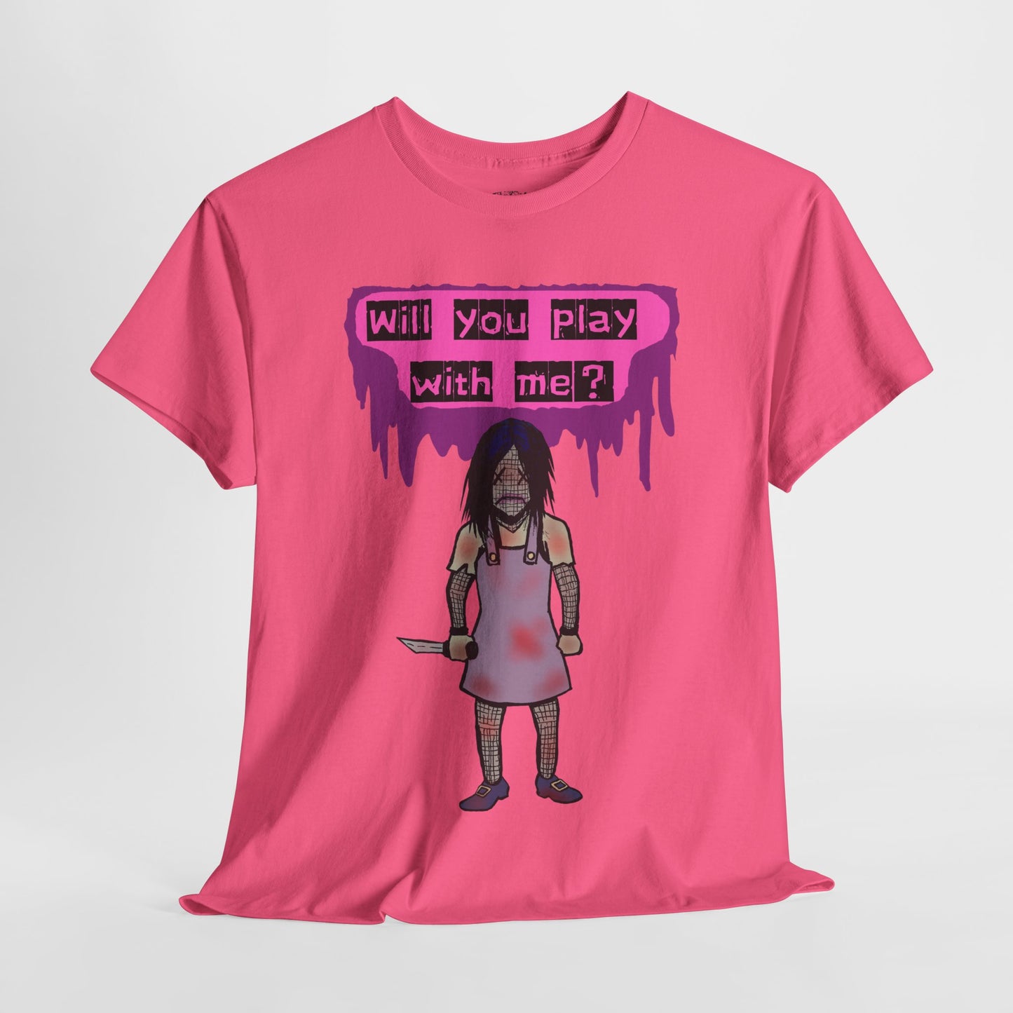 Chilling Evil Doll Horror Tee, Horror T-Shirt, Grey Tee, Unique Graphic Tee, Unisex Tee, Playful Scary Top, Halloween Shirt